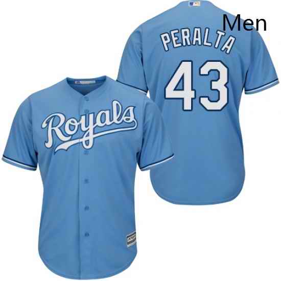 Mens Majestic Kansas City Royals 43 Wily Peralta Replica Light Blue Alternate 1 Cool Base MLB Jersey
